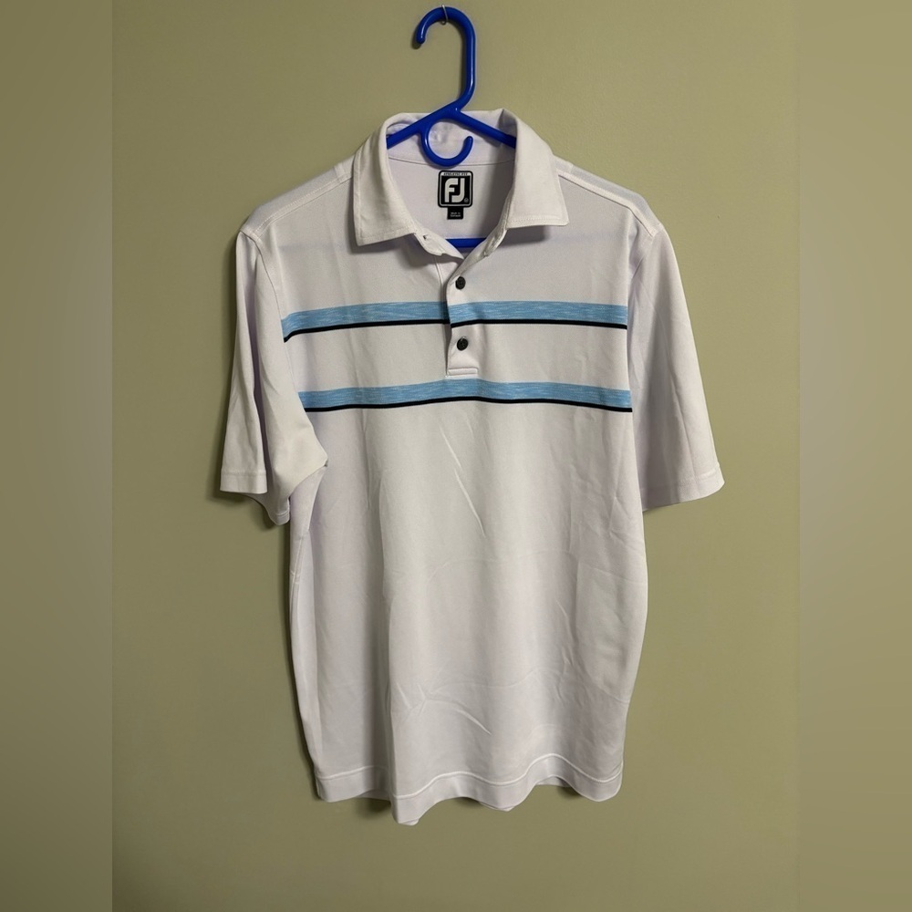 FootJoy Men's Striped Blue White Golf Polo Shirt Size Medium